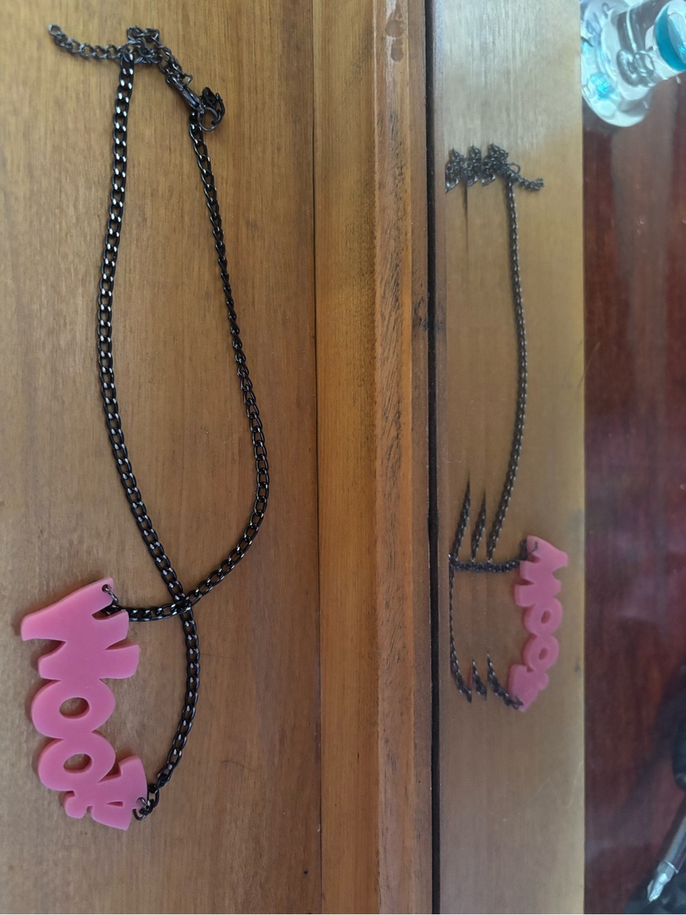 Y2K Emo Pink 'WOOT” Pendant Necklace on Black Chain